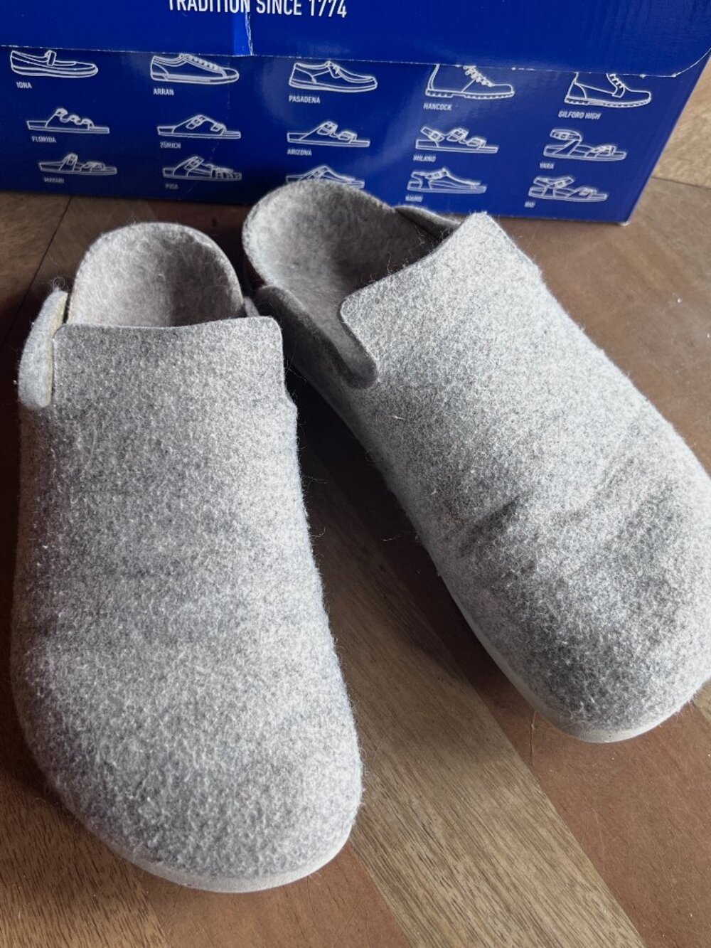 Birkenstock Amsterdam Vegan Gray Wool Clogs, Mules, Shoes, Size 34